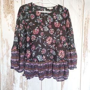Floral aztec peasant blouse